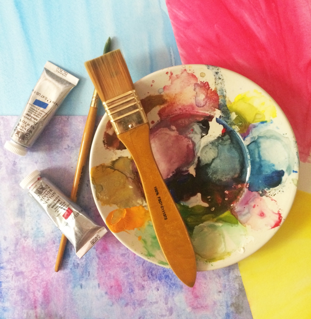 Paints and brush of water colours